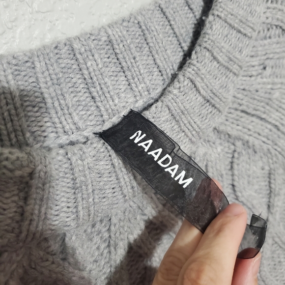 Gray Cable Knit Sweater with Black Stripes - Picture 8 of 10